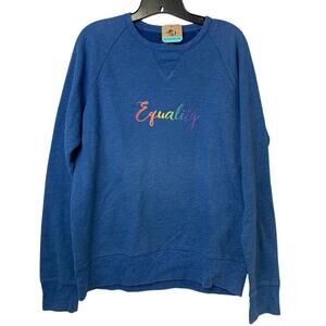 Upcycled Hand Printed Mens Medium Equality Rainbow Pride Long Sleeve Sweatshirt